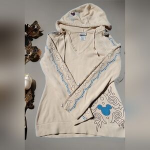 Disney V-Neck Sweater with Cream and Blue Accents